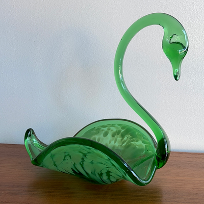 Vintage Green Blown Swan Glass