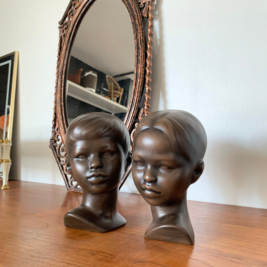 Vintage Midcentury Ceramic Boy and Girl Busts