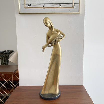 Vintage Solid Brass Statue of a Woman