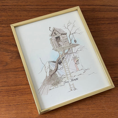 Vintage “The Tree House” Lithograph Print by Marguerite Baldasaro