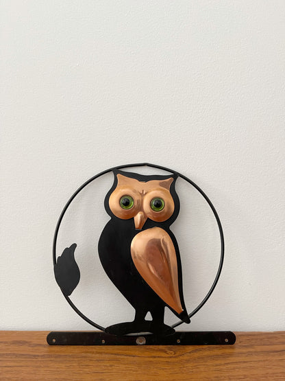 Vintage Owl with Glass Eyes Wall Hanging by Coppercraft Guild